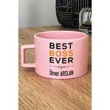 Hedizu Kişiye Özel Best Boss Ever Pastel Fincan Pembe Patrona Doğum Günü Hediyesi