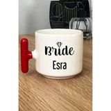 Hedizu Kişiye Özel Bride Kupa Bardak T Kulplu Kırmızı Söz Nişan Düğün Hediyesi