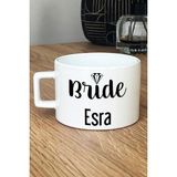 Hedizu Kişiye Özel Bride Lüks Fincan Beyaz Söz Nişan Düğün Hediyesi