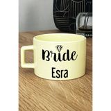 Hedizu Kişiye Özel Bride Pastel Fincan Sarı Söz Nişan Düğün Hediyesi