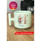 Hedizu Kişiye Özel Çiçekli Kelebekli H Harfli Pastel T Kulplu Kupa Bardak Yeşil İsimli İsim Yazılı İ9K B4W