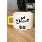 Hedizu Kişiye Özel Damat Lüks Fincan Sarı Düğün Nişan Söz Hediyesi