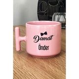 Hedizu Kişiye Özel Damat Pastel T Kulplu Kupa Bardak Pembe Düğün Nişan Söz Hediyesi