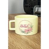 Hedizu Kişiye Özel Doğum Günü Hediyesi Pastel Fincan Sarı Isim Yazılı