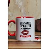 Hedizu Kişiye Özel Dünyanın En Güzel Öğretmeni Kupa Bardak Kırmızı Öğretmenler Günü Hediyesi
