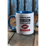 Hedizu Kişiye Özel Dünyanın En Güzel Öğretmeni Kupa Bardak Mavi Öğretmenler Günü Hediyesi