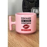 Hedizu Kişiye Özel Dünyanın En Güzel Öğretmeni Pastel T Kulplu Kupa Bardak Pembe Öğretmenler Günü Hediyesi