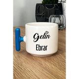 Hedizu Kişiye Özel Gelin Kupa Bardak T Kulplu Mavi Nişan Düğün Söz Isteme Hediyesi