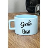 Hedizu Kişiye Özel Gelin Pastel Fincan Mavi Nişan Düğün Söz Isteme Hediyesi