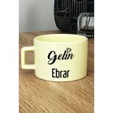 Hedizu Kişiye Özel Gelin Pastel Fincan Sarı Nişan Düğün Söz Isteme Hediyesi