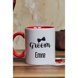 Hedizu Kişiye Özel Groom Kupa Bardak Kırmızı Söz Nişan Düğün Hediyesi
