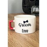 Hedizu Kişiye Özel Groom Lüks Fincan Turuncu Söz Nişan Düğün Hediyesi