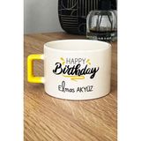 Hedizu Kişiye Özel Happy Birthday Lüks Fincan Sarı Arkadaşa Kardeşe Ablaya Doğum Günü Hediyesi