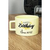 Hedizu Kişiye Özel Happy Birthday Pastel Fincan Sarı Arkadaşa Kardeşe Ablaya Doğum Günü Hediyesi