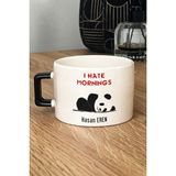 Hedizu Kişiye Özel I Hate Mornings Lüks Fincan Siyah Uykucu Arkadaşa Hediye