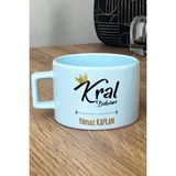 Hedizu Kişiye Özel Kral Babam Pastel Fincan Mavi Babaya Doğum Günü Hediyesi