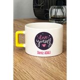Hedizu Kişiye Özel Love Your Self Lüks Fincan Sarı Motto Arkadaşa Hediye