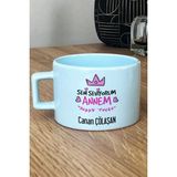 Hedizu Kişiye Özel Seni Seviyorum Annem Pastel Fincan Mavi Anneye Doğum Günü Hediyesi