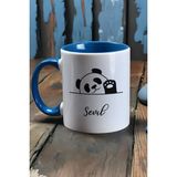 Hedizu Kişiye Özel Sevimli Panda Kupa Bardak Mavi Pandalı Hediye