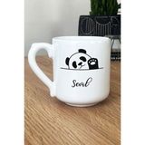 Hedizu Kişiye Özel Sevimli Panda Kupa Bardak Oval Pandalı Hediye - Beyaz