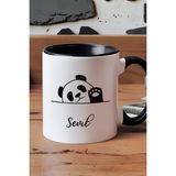 Hedizu Kişiye Özel Sevimli Panda Kupa Bardak Siyah Pandalı Hediye