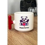 Hedizu Kişiye Özel Sevimli Panda Kupa Bardak T Kulplu Kırmızı Arkadaşa Doğum Günü Hediyesi