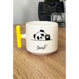 Hedizu Kişiye Özel Sevimli Panda Kupa Bardak T Kulplu Sarı Pandalı Hediye