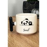 Hedizu Kişiye Özel Sevimli Panda Kupa Bardak T Kulplu Siyah Pandalı Hediye