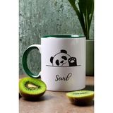 Hedizu Kişiye Özel Sevimli Panda Kupa Bardak Yeşil Pandalı Hediye