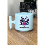 Hedizu Kişiye Özel Sevimli Panda Pastel T Kulplu Kupa Bardak Mavi Arkadaşa Doğum Günü Hediyesi