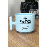 Hedizu Kişiye Özel Sevimli Panda Pastel T Kulplu Kupa Bardak Mavi Pandalı Hediye