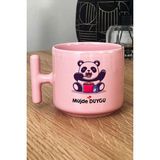 Hedizu Kişiye Özel Sevimli Panda Pastel T Kulplu Kupa Bardak Pembe Arkadaşa Doğum Günü Hediyesi