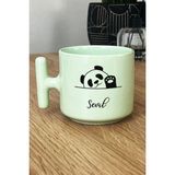 Hedizu Kişiye Özel Sevimli Panda Pastel T Kulplu Kupa Bardak Yeşil Pandalı Hediye