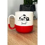Hedizu Kişiye Özel Sevimli Panda Pro Kupa Bardak Kırmızı Pandalı Hediye