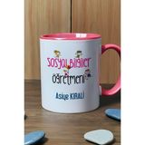 Hedizu Kişiye Özel Sosyal Bilgiler Öğretmeni Kupa Bardak Pembe Öğretmenler Günü Hediyeleri