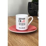 Hedizu Kişiye Özel Teyzeye Hediye Türk Kahvesi Fincanı Pembe Teyzeye Doğum Günü Hediyesi