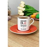 Hedizu Kişiye Özel Teyzeye Hediye Türk Kahvesi Fincanı Turuncu Teyzeye Doğum Günü Hediyesi