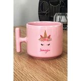 Hedizu Kişiye Özel Unicorn -2- Pastel T Kulplu Kupa Bardak Pembe Isme Özel Hediye