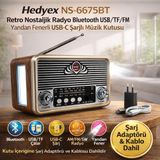 Hedyex NS-6675BT Retro Nostaljik Radyo Bluetooth Usb/tf/fm Yandan Fenerli Usb-C Şarjlı Müzik Kutusu - Ahşap