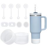 Heelay Stanley Bardak Aksesuarları 6 Parça Set, 2 Hasır Kapak Kapağı, 2 Kare Dökülme Durdurucu ve 2 Yuvarlak Sızıntı Durdurucu, Stanley Cup için 2 Adet Silikon Bot 40 oz, 30 oz ve 20 oz Bardak (Beyaz)