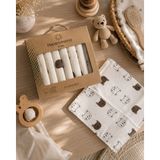 Heianmono 7'li Bebek Ağız Mendili %100 Pamuk Ayıcık Desenli (Kutulu) - Krem - Kahve - 20 x 20 cm
