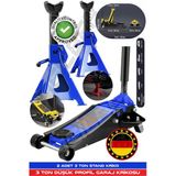 HEİLBER ALMAN 3 TON MAVİ ÇİFT PİSTONLU DÜŞÜK PROFİL GARAJ ZEMİN KRİKOSU + 2 ADET 3 TON TUTUCU STAND KRİKO