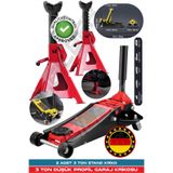 HEİLBER ALMAN 3 TON RED ÇİFT PİSTONLU DÜŞÜK PROFİL GARAJ ZEMİN KRİKOSU + 2 ADET 3 TON TUTUCU STAND KRİKO