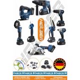Heilber Alman 4 Akü 2 Şarj Cihazı V598 Profesyonel 8 Makine Kombo Set , Mavi Çanta