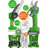 Heilber Alman Green V598/21V +4 Batarya , 6806Y Akülü 10-15CM Dal Budama Testeresi ve 6253Y 30MM Yedek Bıçak Şarjlı Bağ Makası