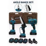 Heilber Ba0115385 3'Lü Akülü Bahçe Seti Budama Makası Mini Zincirli Testere Üfleme Makinesi 4 Batarya 2 Şarj