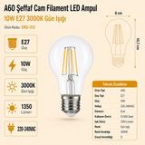 Heka A60 Şeffaf Cam Filament LED Ampul 10W E27 3000K Gün Işığı ERD-313 - Tekli