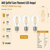Heka A60 Şeffaf Cam Filament LED Ampul 7W E27 3000K Gün Işığı ERD-310 - 3'lü
