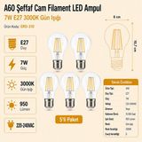 Heka A60 Şeffaf Cam Filament LED Ampul 7W E27 3000K Gün Işığı ERD-310 - 5'li