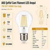 Heka A60 Şeffaf Cam Filament LED Ampul 7W E27 3000K Gün Işığı ERD-310 - Tekli